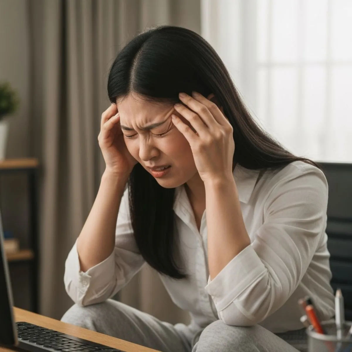 頭痛で悩む女性